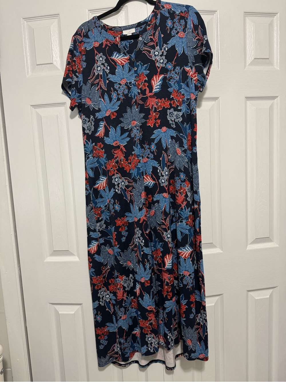 J. Jill Navy Floral‎ Maxi Dress with Blue and Red Print